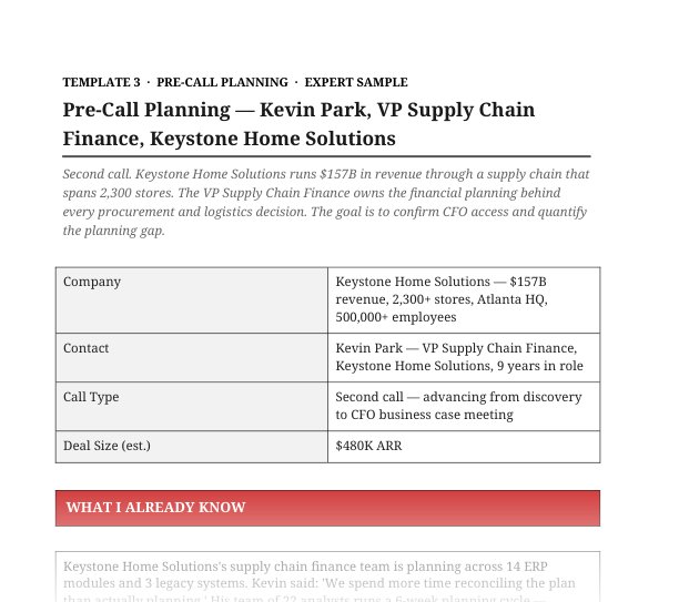 Excerpt from the actual Field Guide: rep pre-call planning